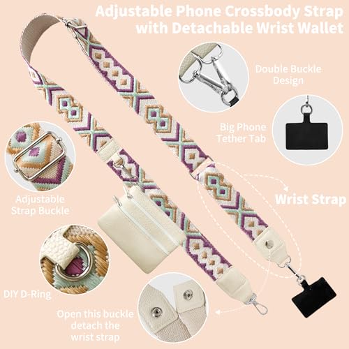 2pcs Clip and Go Strap for Phone with Wallet Crossbody Strap with Pouch | Multifuctional Cell Phone Lanyard Crossbody for Teacher, Adjustable Phone Strap Ranging from 40" to 60" - color: Diamond +Black