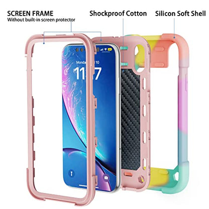 MARKILL Compatible with iPhone XR Case 6.1 Inch with Ring Stand, Heavy-Duty Military Grade Shockproof Phone Cover for iPhone XR 6.1. - color: Rainbow Pink, size: iPhone XR 6.1"