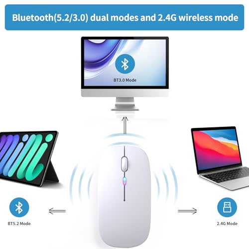Afaartcci Rechargeable Wireless Mouse, Silent Bluetooth Mouse(White) - color: white