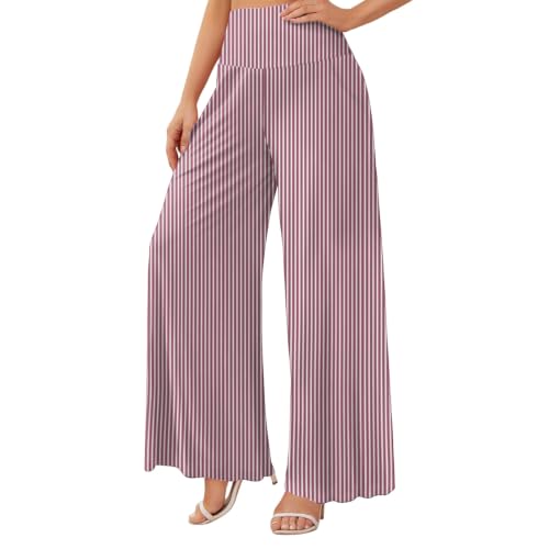 Women's Palazzo Lounge Wide Leg Casual High Waist Flowy Pants with Pockets - color: 02-vermilion, size: Small