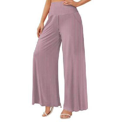 Women's Palazzo Lounge Wide Leg Casual High Waist Flowy Pants with Pockets - color: 02-vermilion, size: Small
