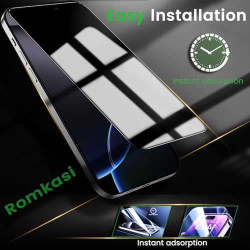 Romkasi 4 Pack Privacy Screen Protector for iPhone 16 Pro 6.3 Inch with 4 Pack Camera Lens Protector, Anti Spy Tempered Glass Film, Anti-Scratch, Touch Sensitive, Case Friendly - color: iPhone 16 Pro