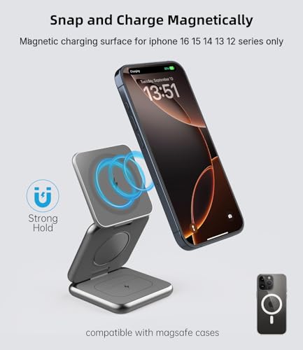 KU XIU Foldable 3-in-1 Magnetic Wireless Charging Station for Apple Devices - color: Gray