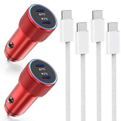 Fast Car Charger for iPhone 17,USB C Charging iPhone 2Pack Dual USB C Port - color: Red 3FT