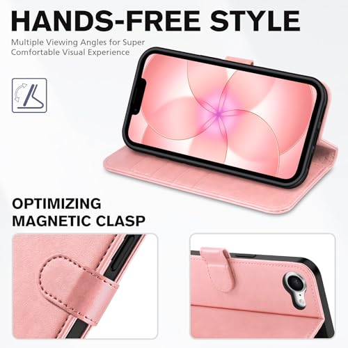 TUCCH Case Wallet for iPhone 17e 16e (6.1"), RFID Blocking Folio, Rose Gold | 4 Card Holders, Kickstand, PU Leather, Magnetic Closure, Shockproof TPU Shell, Protective Flip Cover - color: Rose Gold