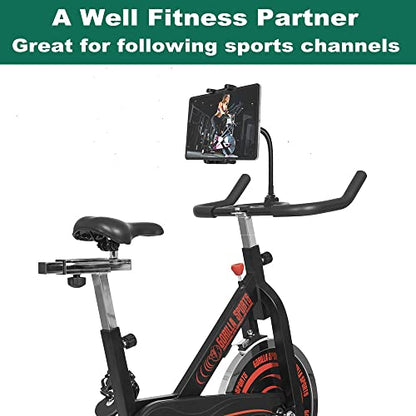 Tablet Holder Spin Bike Mount for 4-13" iPad Phone, 360° Gooseneck Stand for Treadmill Stationary Exercise Bicycle, Indoor Cycling Clamp for iPad Pro Air Mini, Galaxy Z Fold, Fire HD, iPhone