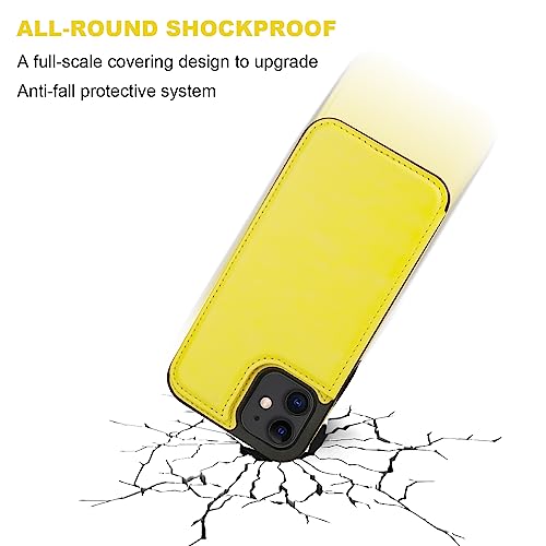 ONETOP for iPhone 12 Mini Wallet Case with Card Holder,Yellow - color: Yellow