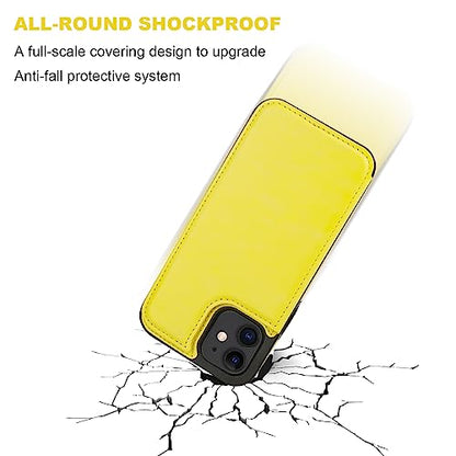 ONETOP for iPhone 12 Mini Wallet Case with Card Holder,Yellow - color: Yellow