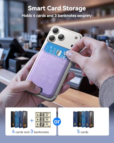 for MagSafe Wallet, Works with Apple Find My,5 Card Holder with Stand, Magnetic Phone Wallet Stand for iPhone 17/16/15/14/13/12 Pro Max Air Plus, RFID Blocking Vegan Leather,Purple - color: Findmy Purple