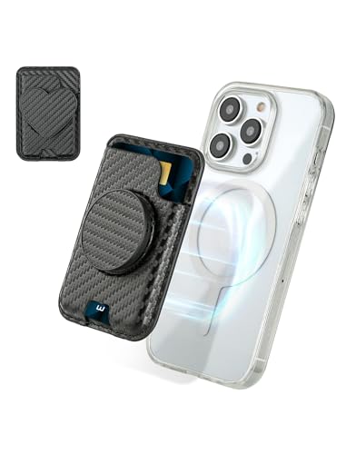 isee Magnetic Phone Wallet with Expanding Grip, Phone Card Holder Wallet with MagSafe, Wallet Compatible for iPhone 17/16/15/14/13/12 Series Holds 2 Cards (Carbon) - color: Carbon