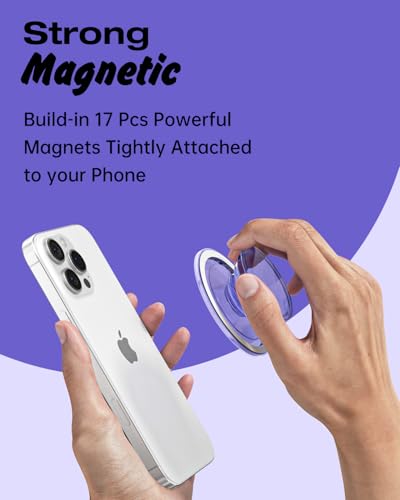 Svanove Magnetic Phone Grip Compatible with Magsafe, Mag Safe Translucent Clear Grip Collapsible Kickstand for iPhone Samsung Pixel, Cute Transparent Silicone Removable Phone Stand Holder, Lilac - color: Lilac, style: Magnetic