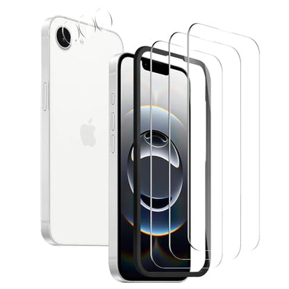 3 Pack Tempered Glass Screen Protector for iPhone 16E + 3 Pack Camera Lens Protector, 9H Hardness, HD Clear, Scratch Resistant, Case Friendly, Easy Install - size: iPhone 16E