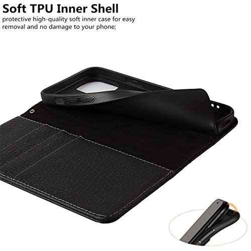 iCoverCase Compatible with iPhone 13 Pro Wallet Case with Credit Card Holder and Wrist Strap, RFID Blocking Genuine Leather Flip Magnetic Phone Cover 6.1 Inch (All Black) - color: 1-All Black (No Headphone Storage Belt), size: iPhone 13 Pro