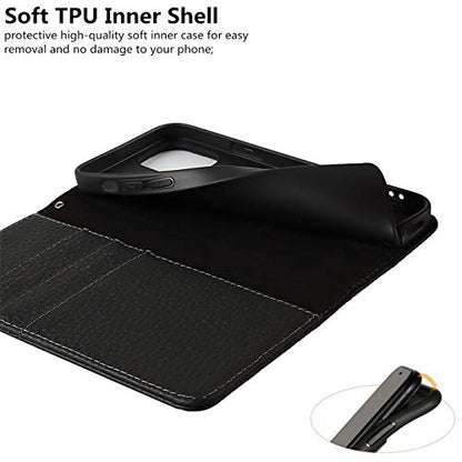 iCoverCase Compatible with iPhone 13 Pro Wallet Case with Credit Card Holder and Wrist Strap, RFID Blocking Genuine Leather Flip Magnetic Phone Cover 6.1 Inch (All Black) - color: 1-All Black (No Headphone Storage Belt), size: iPhone 13 Pro