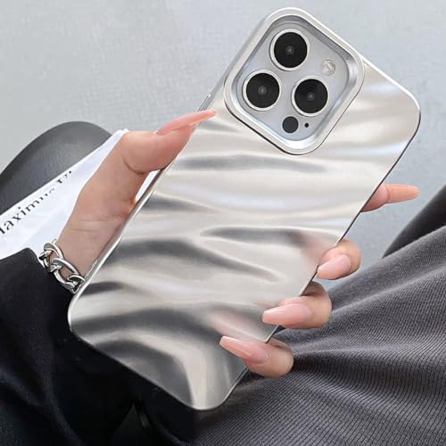 QLTYPRI Compatible with iPhone 14 Pro Max Case, Cute Wave Water Ripple Pattern Case for Girls Women, Slim Satin Glossy Soft Silicone TPU Bumper Shockproof Protective Phone Cover - Matte Silver - color: Matte Silver, size: iPhone 14 Pro Max
