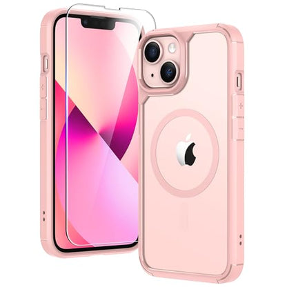 TAURI for iPhone 14 Case, Compatible with MagSafe, Pink | with Screen Protector, Not-Yellowing Military-Grade Protection, Shockproof Slim Magnetic Case for iPhone 14 - color: B-Magnetic Pink