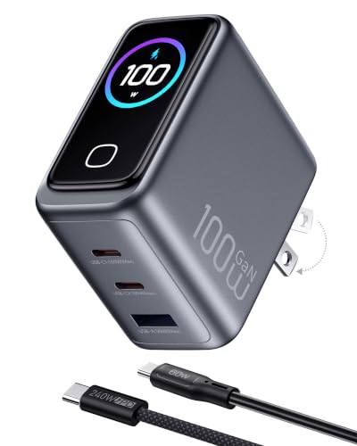 100W Max USB C Charger Block, Smart Display for MacBook Charger, Foldable - color: Steel Grey