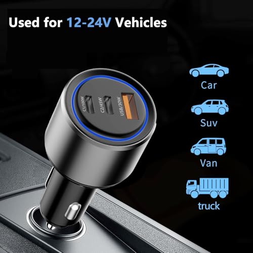 Bywulanda 175W USB C Car Charger, 3-Port Fast Car Charger for iPhone