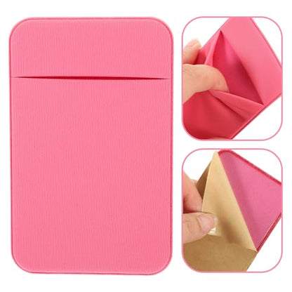 2pcs Adhesive Phone Card Holder Sticky Pocket with Elastic Stretch Fabric, Smartphone Back Wallet for Small Cards, Pink Self-adhesive Case Pocket for Travel and Daily Use