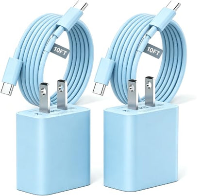 iPhone 17 16 15 Charger Fast Charging 10FT, 20W USB C Charger Block & Cable - color: Blue