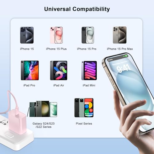 iPhone 17 16 15 Charger Fast Charging 10FT, 20W USB C Charger Block & Cable - color: Pink