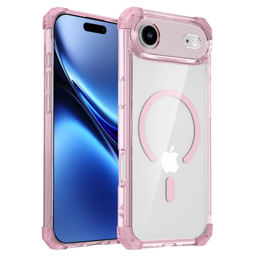 Magnetic Clear Case for iPhone Air Case Crystal Clear, [Anti-Yellowing][Military-Grade Protection], Shockproof Protective Bumper Cute Transparent Slim, Compatible with MagSafe, Clear Pink - color: Pink, size: for iPhone AIR