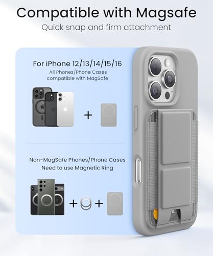 GONEZ for MagSafe Wallet with Stand, Stronger Magnetic Card Holder for iPhone 17/16/15/14/13/12 Series, Premium Leather Phone Wallet with RFID Blocking, 1 Slot, Fit 5 Cards, Light Grey - color: LIGHTGREY