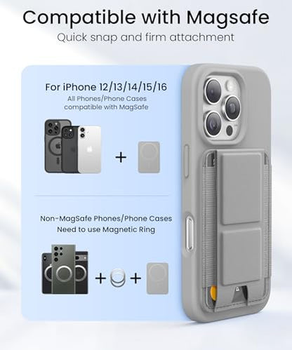GONEZ for MagSafe Wallet with Stand, Stronger Magnetic Card Holder for iPhone 17/16/15/14/13/12 Series, Premium Leather Phone Wallet with RFID Blocking, 1 Slot, Fit 5 Cards, Light Grey - color: LIGHTGREY