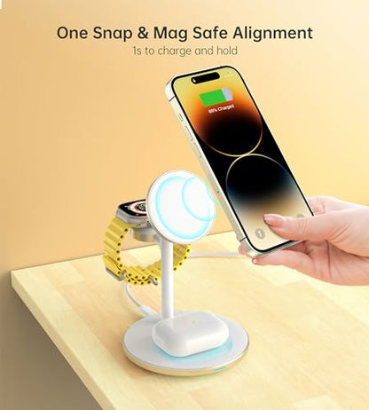 3 in 1 Magnetic Wireless Charging Station for Apple Devices,15W for Magsafe - color: Gold