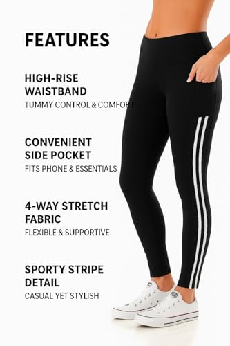Women's High Waist Active Leggings with Pockets Squat Proof Yoga Workout Pants Tummy Control Stretch Activewear - color: Striped Black, size: XX-Large