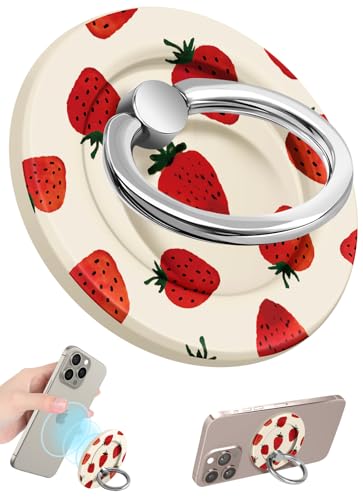 Toycamp Magnetic Phone Grip - Compatible with MagSafe Phone Grip Ring Stand for iPhone 17/16/15/14/13/12 Series Watercolor Strawberry Cute Phone Ring Holder Grip for Women Girls Girly - color: Strawberry