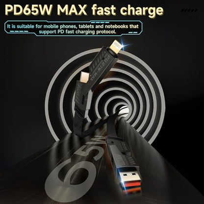 4-in-1 Charging Cable Fast Charging 65W (3Pack 3.3FT), USB C Lightning Charger Cord for iPhone 17/16/15/14/13 Series/Pad/Android/Tablets and Supports CarPlay and Data Transfer