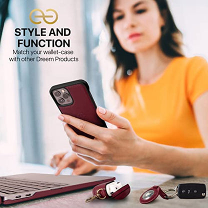 Dreem Vegan Leather Magnetic Detachable Wallet Case for iPhone 13 Pro | Built-in Phone Stand, RFID Blocking Card Holder Flip Cover, MagSafe Compatible, Gift Box [Fibonacci: Burgundy] - color: Burgundy, size: iPhone 13 Pro