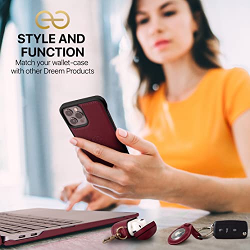 Dreem Vegan Leather Magnetic Detachable Wallet Case for iPhone 13 Pro | Built-in Phone Stand, RFID Blocking Card Holder Flip Cover, MagSafe Compatible, Gift Box [Fibonacci: Burgundy] - color: Burgundy, size: iPhone 13 Pro