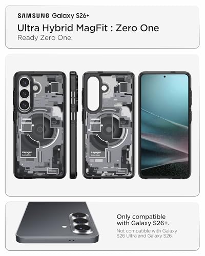 Spigen for Galaxy S26 Plus Case, Ultra Hybrid MagFit [Anti-Yellowing] [Compatible with MagSafe] [Fast Wireless Charging] - Zero One Black - color: Zero One Black, size: Galaxy S26 Plus