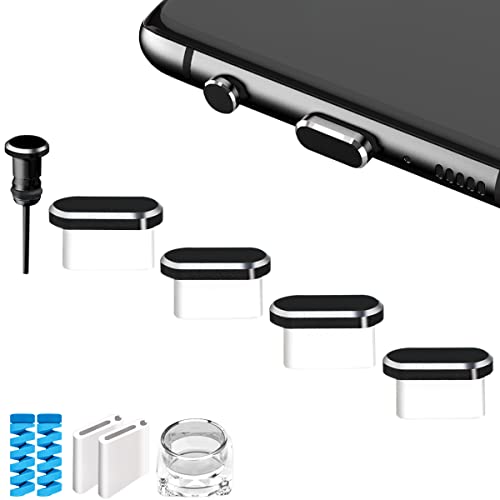 USB C Anti Dust Plugs Type C Charging Port Cover Protector Caps 4 PCS with 2 Spiral Cord Savers Compatible with iPhone 17/16/15 Plus Pro Max Samsung Galaxy S25/S24/S23 Ultra Pixel 9 - color: Black