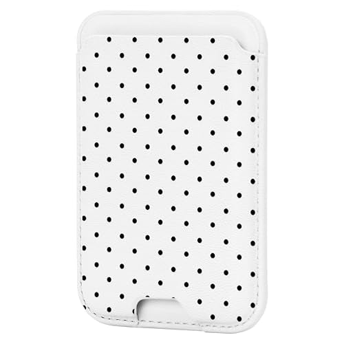 for MagSafe Wallet,Magnetic Card Holder for Phone Case - color: White Polka Dots