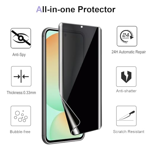 2 Pack for Samsung Galaxy S24FE Privacy Screen Protector [Not Glass], Anti-Spy Flexible TPU Film HD Ultra-Thin Bubble Free Case Friendly Full Coverage Hydrogel Film for S24FE 6.7-inch
