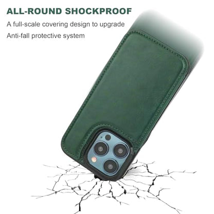 ONETOP for iPhone 15 Pro Wallet Case with Credit Card Holder,Green | Kickstand,ID/Cash Holder,Case Wallet with Card Slots,Double Magnetic Clasp,Durable PU Leather Shockproof Cover for Women Men - color: Green