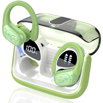 Wireless Earbuds 75H Bluetooth 5.4 Sport Headphones with Earhooks, Green - color: Green