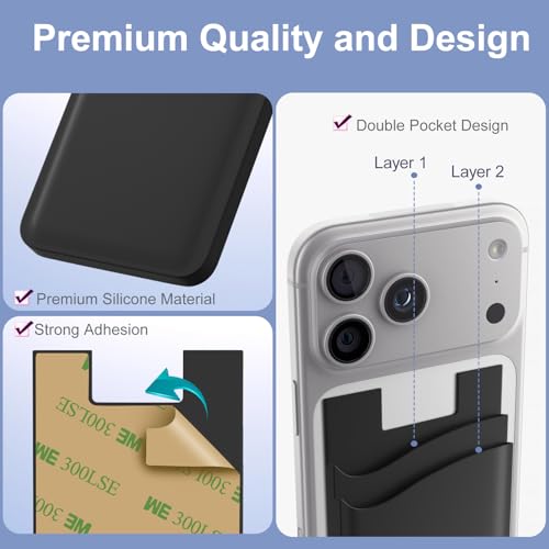 Sticky Card Holder for Back of Phone,3Pack Adhesive Phone Card Holder - color: Black x3