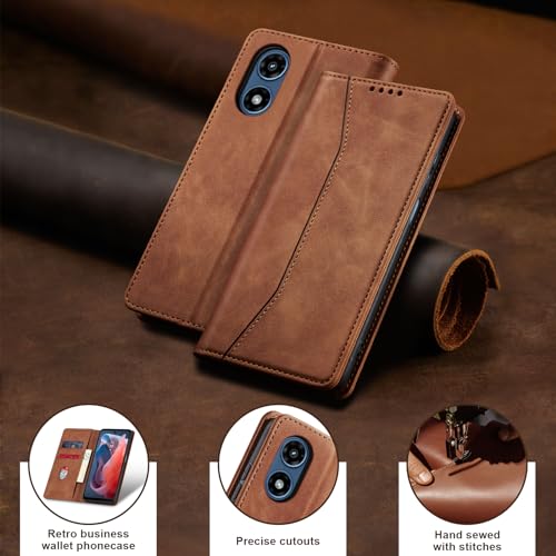 Jasonyu Flip Wallet Case for Moto G Play 4G (2024),Leather Magnetic Folio Cover with Card Holder,Kickstand - TPU Shockproof Durable Protective Phone Case,Brown | PU Leather Magnetic Folio Cover,with Card Holder,Kickstand,TPU Shockproof,Durable,Protective