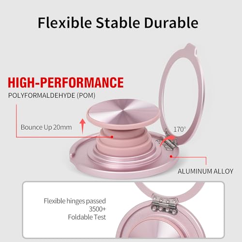 Cell Phone Grip for with Kickstand, Secure Hold for iPhone Cases, Adjustable Foldable Desktop Phone Holder Cradle Dock Compatible (Pink Stainless Steel) - color: Pink Stainless Steel