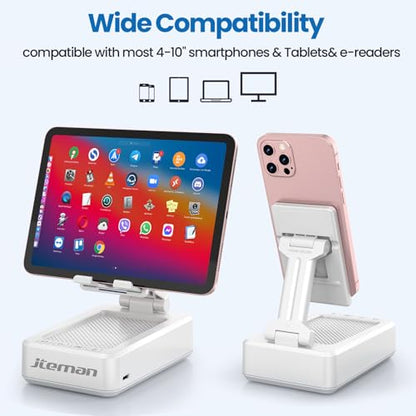 JTEMAN Cell Phone Stand with Bluetooth Speaker,Gifts for Men Tech Gadgets - color: White