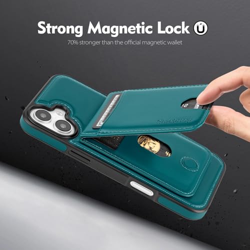 Shieldtop Compatible with MagSafe iPhone 16 Wallet Case,Blue Green | 2 in 1 Detachable Magnetic,Credit Card Holder Slots,RFID Blocking,PU Leather,Kickstand,Flip Folio Phone Cover for Men & Women - color: Blue Green, size: iPhone 16 6.1"