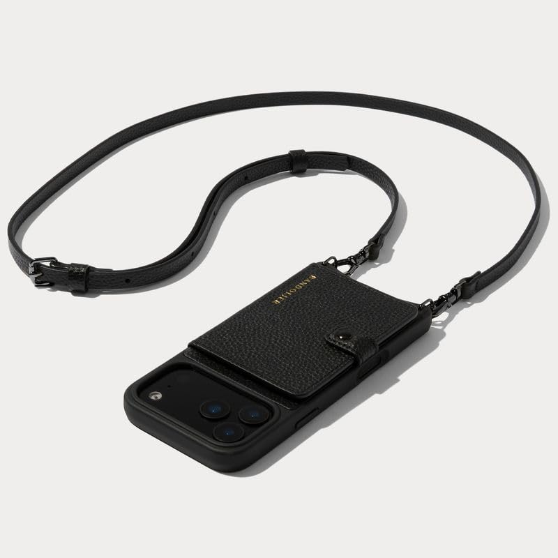 Bandolier Mila Leather Crossbody MagSafe Case iPhone 17 Pro Max - Black/P | Crossbody leather phone case. Built-in card-holder. Adjustable & removable strap. MagSafe Design. Phone drop protection. - color: Black/Pewter, size: Iphone 17 Pro Max