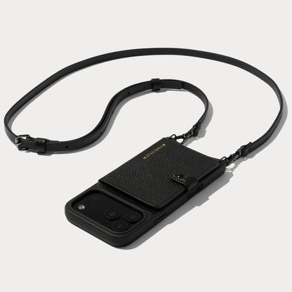 Bandolier Mila Leather Crossbody MagSafe Case iPhone 17 Pro Max - Black/P | Crossbody leather phone case. Built-in card-holder. Adjustable & removable strap. MagSafe Design. Phone drop protection. - color: Black/Pewter, size: Iphone 17 Pro Max
