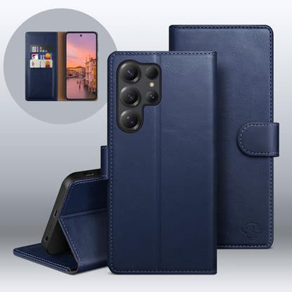 Wallet Case for Samsung Galaxy S25 Ultra, Blue | RFID-Blocking Card Holder, Kickstand, Magnetic Closure, PU Leather Folio Flip Cover, Protective Women Men Cases - color: Blue, size: Samsung Galaxy S25 Ultra