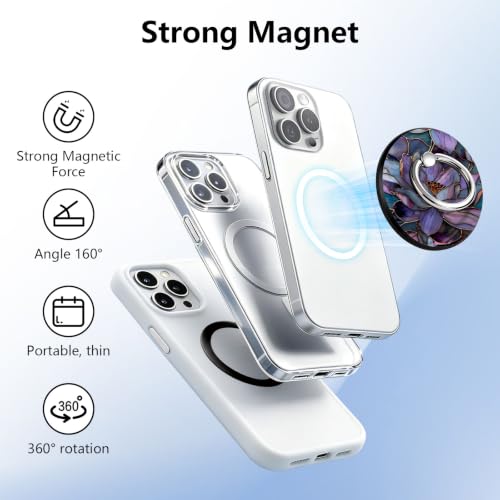 Magnetic Phone Ring Holder with MagSafe, 360° Rotation Super Magnet Finger Grip Removable Kickstand, Cute Stained Glass Floral Designed Stand for iPhone 17 16 15 14 13 12 Pro Max Plus, Lotus - color: Lotus