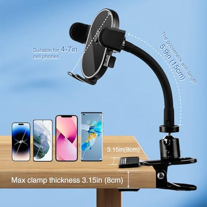 ROCKFREE Clip Phone Holder,Auto-Locking Clamp,360° Rotating Base,5.9" Arm - size: Medium-5.9 inch Arm